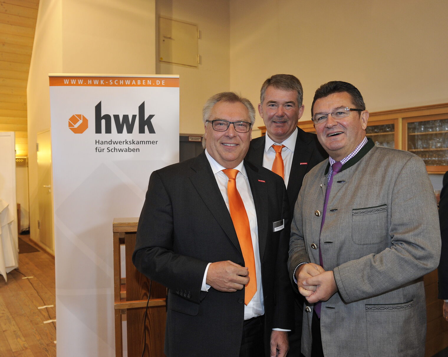 Hans-Peter Rauch, Präsident der HWK Schwaben, Ulrich Wagner, Hauptgeschäftsführer der HWK Schwaben und Staatssekretär im Bayerischen Wirtschaftsministerium Franz Josef Pschierer.