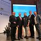 v.l. Hans-Peter Rauch, HWK-Praesident, Hubert Aiwanger, Bayerischer Wirtschaftsminister, Influencer Karl Preiser, Bauprofi Preiser, Ulrich Wagner, HWK-Hauptgeschaeftsfuehrer, und Moderator Markus Othmer beim Tag des Handwerks 2019 in Bayern in der Allerheiligen Hofkirche in Muenchen